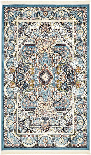 Blue 3' 1 x 5' 3 Narenj Rectangle Area Rug 85% Polypropylene & 15% Polyester Traditional Classic Carpet for Living, Dining, Bedrooms, Office for Sale at Rug Engine