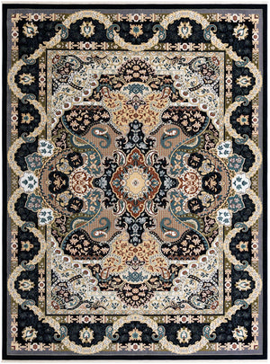 Navy Blue 10' x 13' Narenj Rectangle Area Rug 85% Polypropylene & 15% Polyester Traditional Classic Carpet for Living, Dining, Bedrooms, Office for Sale at Rug Engine