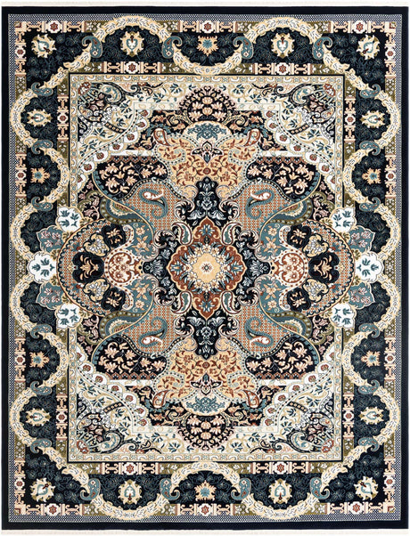 Navy Blue 7' 10 x 10' Narenj Rectangle Area Rug 85% Polypropylene & 15% Polyester Traditional Classic Carpet for Living, Dining, Bedrooms, Office for Sale at Rug Engine