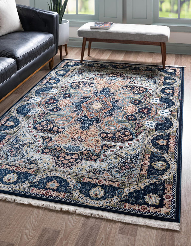 Navy Blue 9' x 12' Narenj Rectangle Area Rug 85% Polypropylene & 15% Polyester Traditional Classic Carpet for Living, Dining, Bedrooms, Office for Sale at Rug Engine
