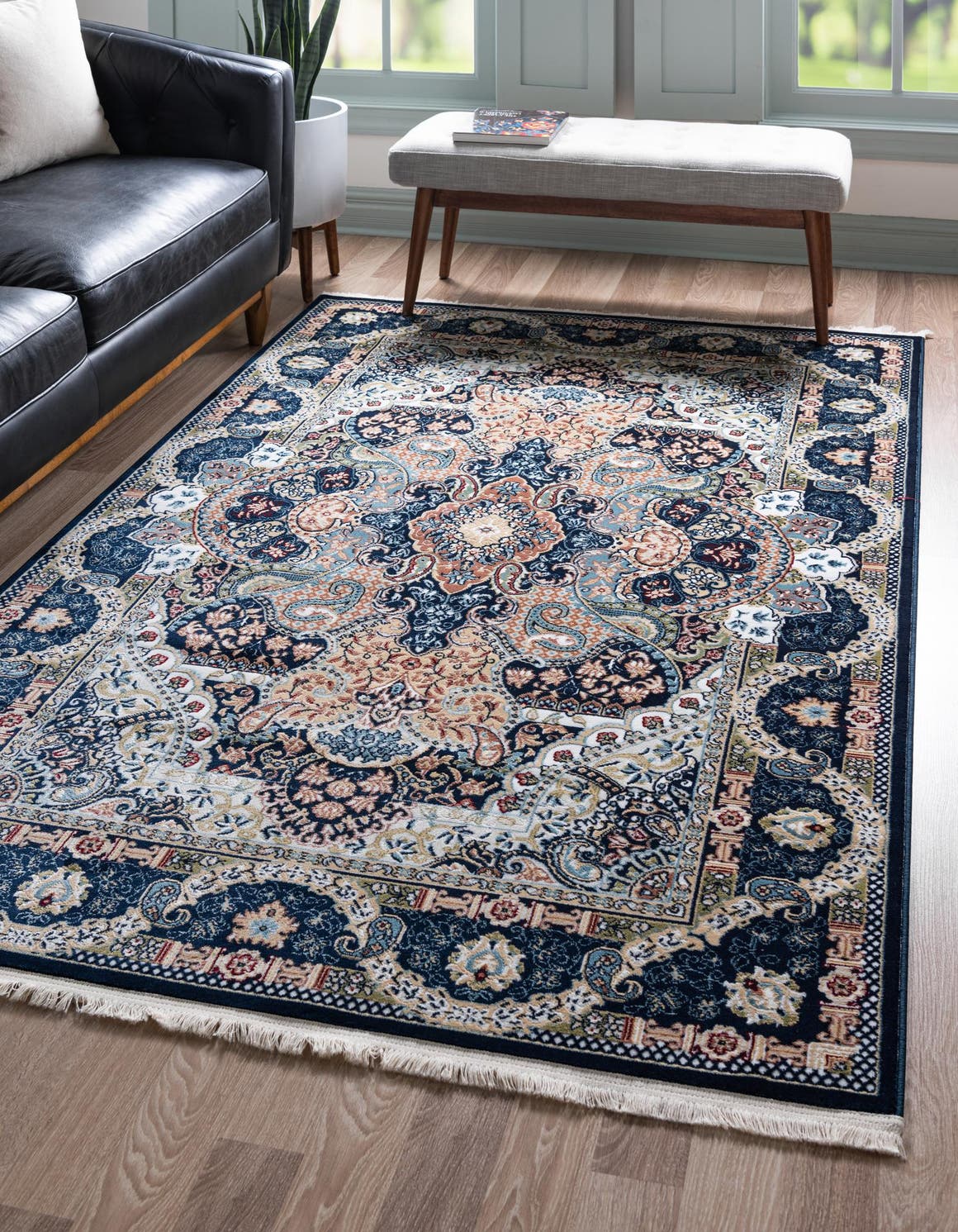 Navy Blue 3' 1 x 5' 3 Narenj Rectangle Area Rug 85% Polypropylene & 15% Polyester Traditional Classic Carpet for Living, Dining, Bedrooms, Office for Sale at Rug Engine
