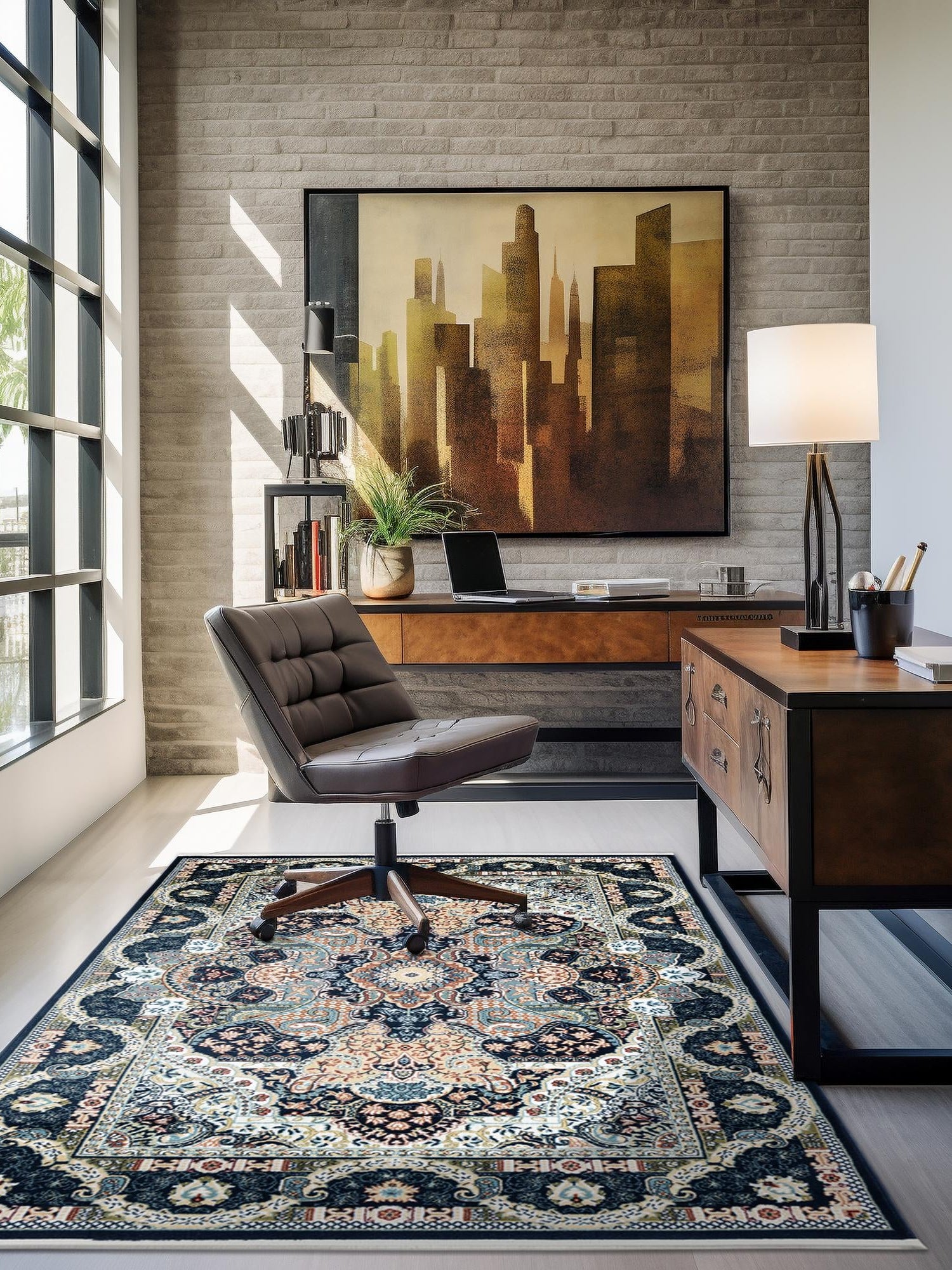 Navy Blue 10' x 13' Narenj Rectangle Area Rug 85% Polypropylene & 15% Polyester Traditional Classic Carpet for Living, Dining, Bedrooms, Office for Sale at Rug Engine