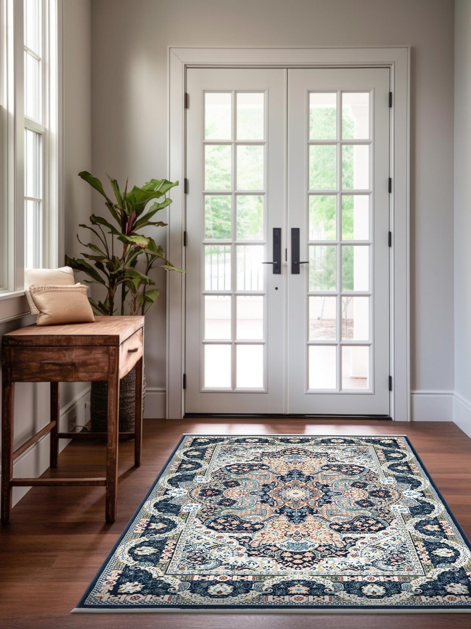 Navy Blue 10' x 14' 1 Narenj Rectangle Area Rug 85% Polypropylene & 15% Polyester Traditional Classic Carpet for Living, Dining, Bedrooms, Office for Sale at Rug Engine
