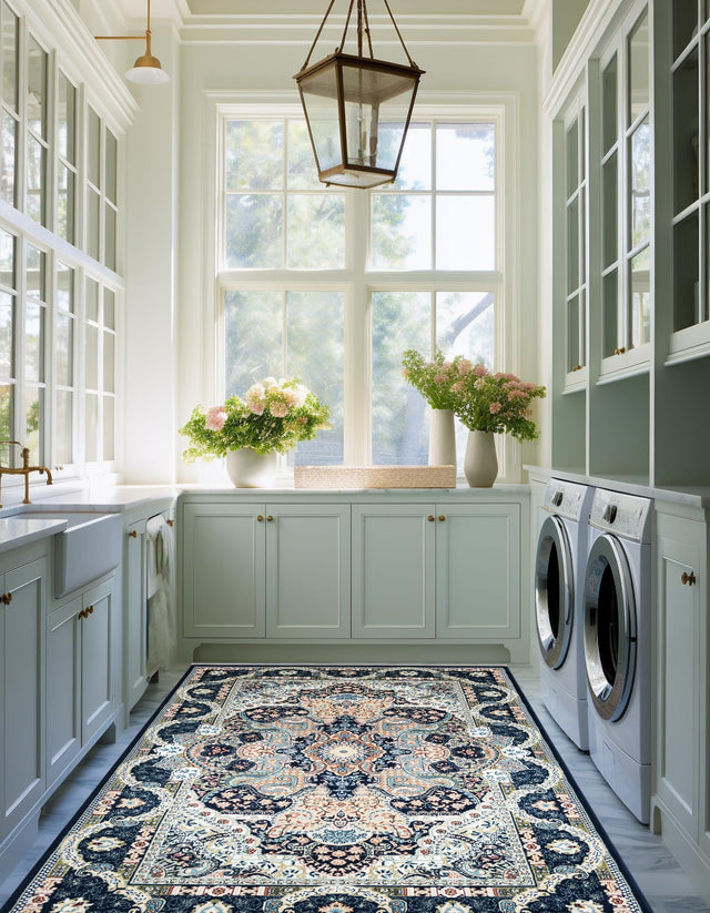 Navy Blue 4' 1 x 6' 1 Narenj Rectangle Area Rug 85% Polypropylene & 15% Polyester Traditional Classic Carpet for Living, Dining, Bedrooms, Office for Sale at Rug Engine