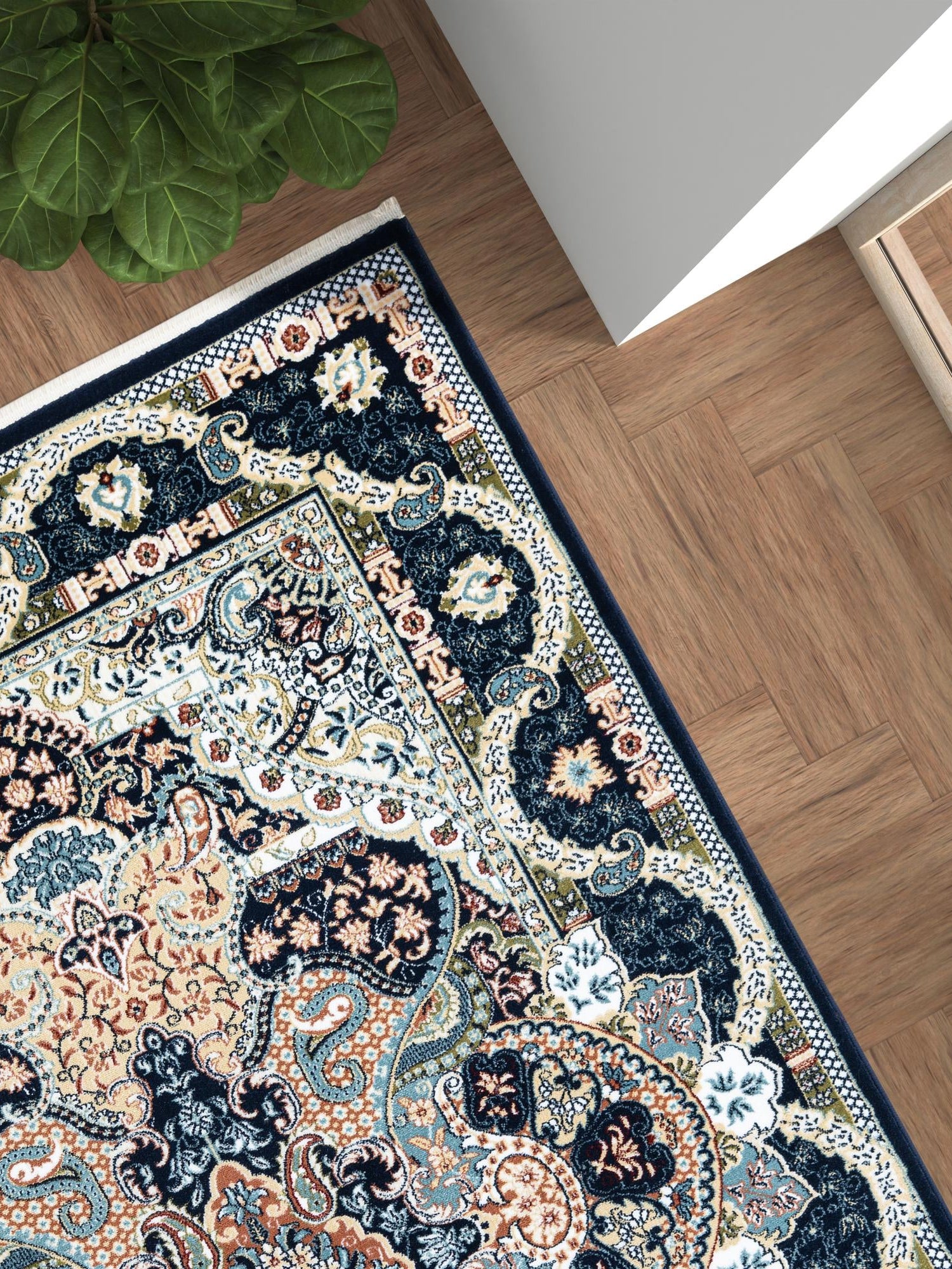 Navy Blue 7' 10 x 11' Narenj Rectangle Area Rug 85% Polypropylene & 15% Polyester Traditional Classic Carpet for Living, Dining, Bedrooms, Office for Sale at Rug Engine