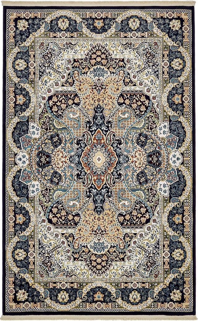 Navy Blue 5' 3 x 8' Narenj Rectangle Area Rug 85% Polypropylene & 15% Polyester Traditional Classic Carpet for Living, Dining, Bedrooms, Office for Sale at Rug Engine