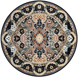 Navy Blue 10' x 10' Narenj Round Area Rug 85% Polypropylene & 15% Polyester Traditional Classic Carpet for Living, Dining, Bedrooms, Office for Sale at Rug Engine