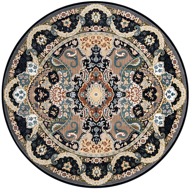 Navy Blue 10' x 10' Narenj Round Area Rug 85% Polypropylene & 15% Polyester Traditional Classic Carpet for Living, Dining, Bedrooms, Office for Sale at Rug Engine