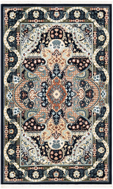 Navy Blue 3' 1 x 5' 3 Narenj Rectangle Area Rug 85% Polypropylene & 15% Polyester Traditional Classic Carpet for Living, Dining, Bedrooms, Office for Sale at Rug Engine