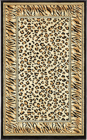 Light Brown 3' 1 x 5' 3 Wildlife Rectangle Area Rug Animal Print Safari Jungle Inspired Carpet for Unique Modern Interior Design for Sale at Rug Engine