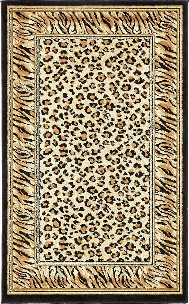 Light Brown 3' 1 x 5' 3 Wildlife Rectangle Area Rug Animal Print Safari Jungle Inspired Carpet for Unique Modern Interior Design for Sale at Rug Engine