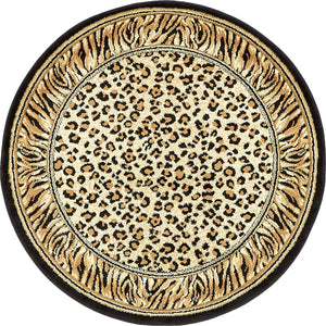 Light Brown 4' 1 x 4' 1 Wildlife Round Area Rug Animal Print Safari Jungle Inspired Carpet for Unique Modern Interior Design for Sale at Rug Engine