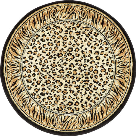 Light Brown 4' 1 x 4' 1 Wildlife Round Area Rug Animal Print Safari Jungle Inspired Carpet for Unique Modern Interior Design for Sale at Rug Engine