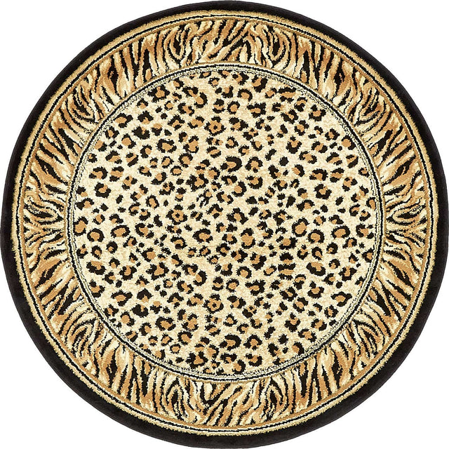 Light Brown 4' 1 x 4' 1 Wildlife Round Area Rug Animal Print Safari Jungle Inspired Carpet for Unique Modern Interior Design for Sale at Rug Engine