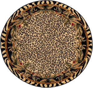 Cream 4' 1 x 4' 1 Wildlife Round Area Rug Animal Print Safari Jungle Inspired Carpet for Unique Modern Interior Design for Sale at Rug Engine