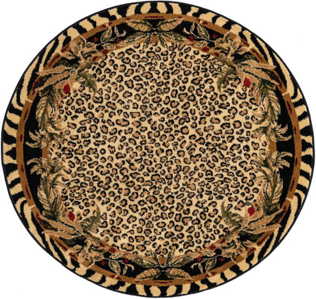 Cream 4' 1 x 4' 1 Wildlife Round Area Rug Animal Print Safari Jungle Inspired Carpet for Unique Modern Interior Design for Sale at Rug Engine