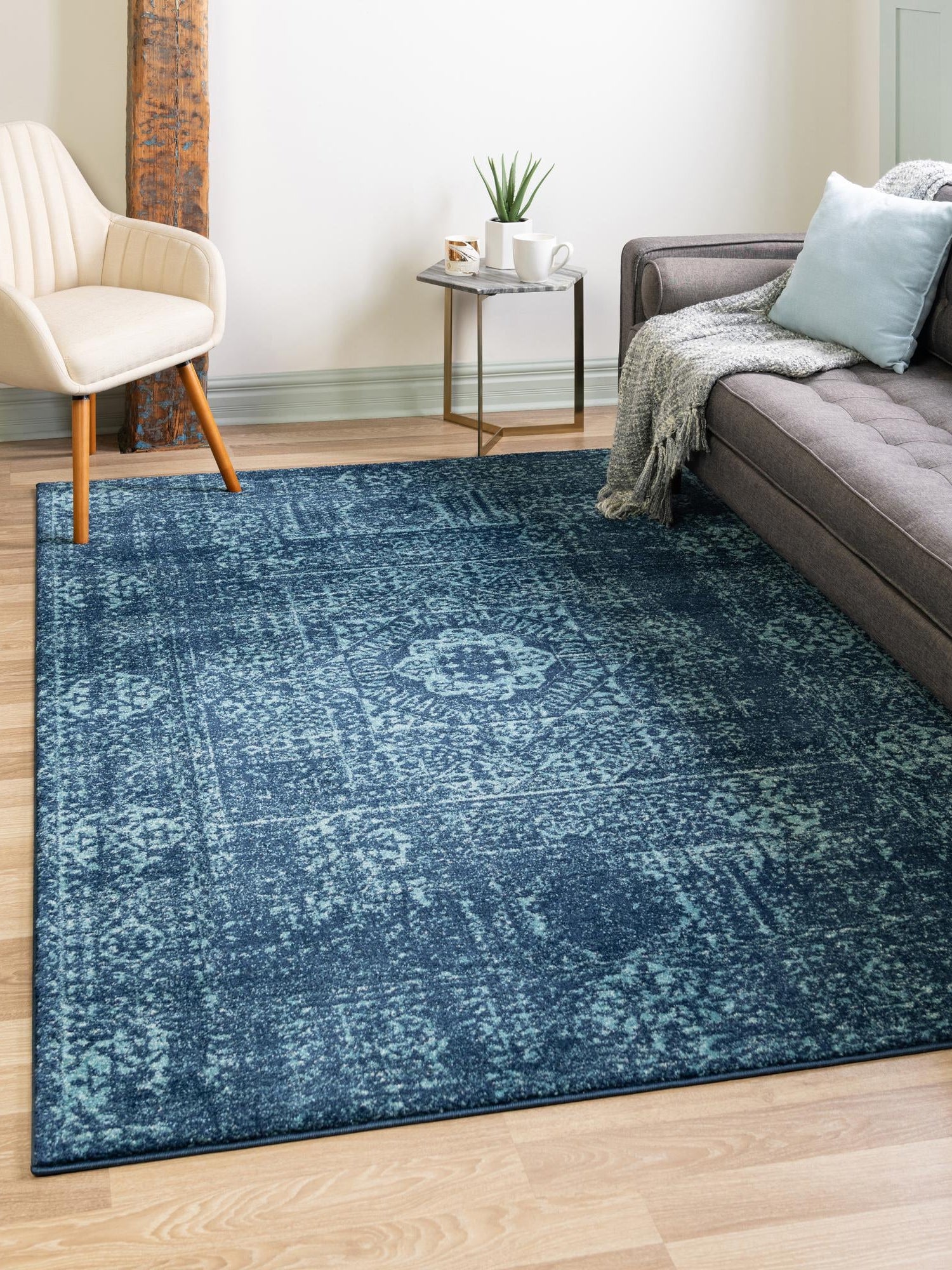 Navy Blue 4' 1 x 6' 1 Tradition Rectangle Area Rug Traditional Classic Vintage Design Carpet for Living Room, Bedrooms, Dining, Office Space for Sale at Rug Engine