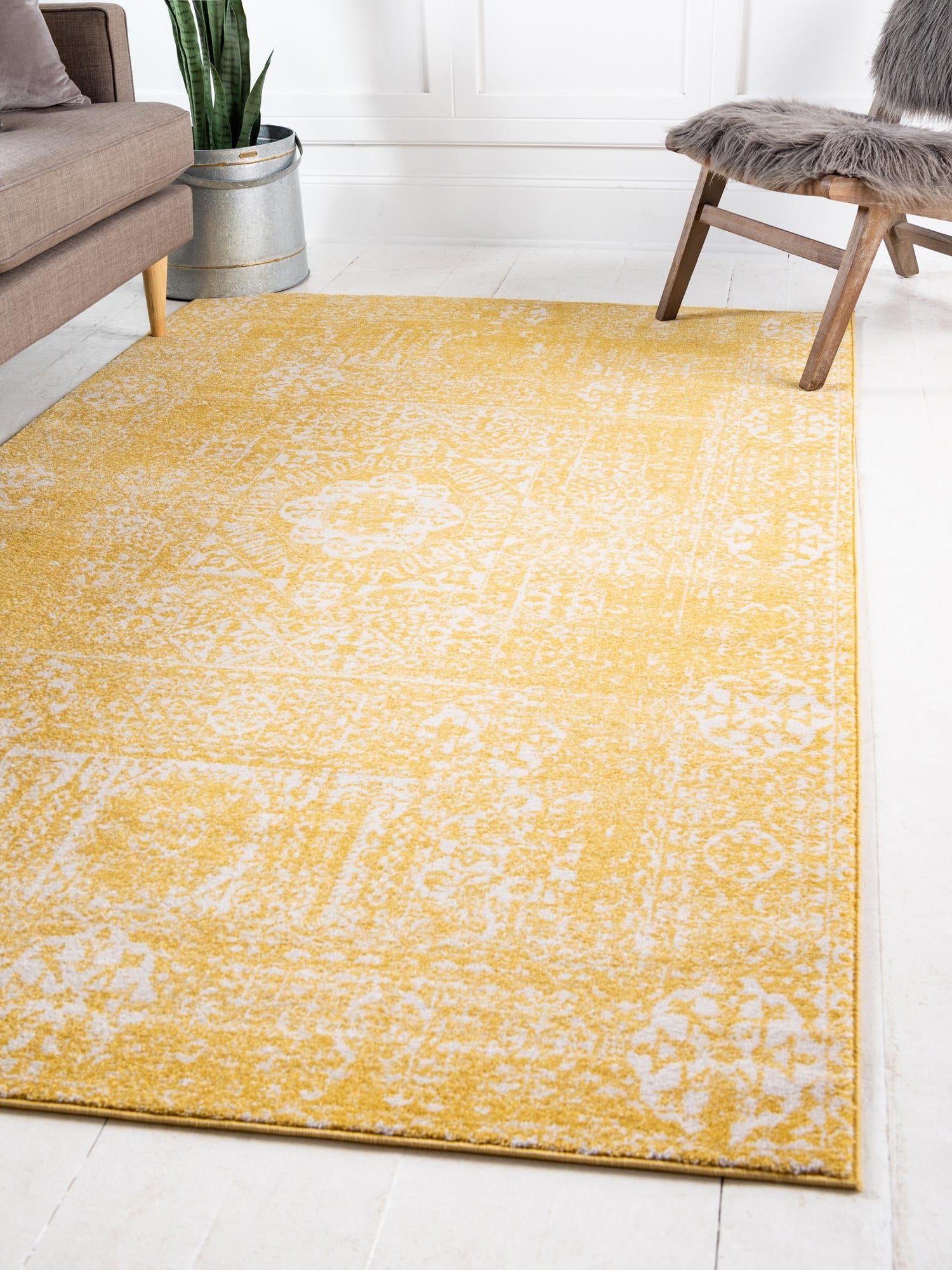 Yellow 5' x 8' Tradition Rectangle Area Rug Traditional Classic Vintage Design Carpet for Living Room, Bedrooms, Dining, Office Space for Sale at Rug Engine