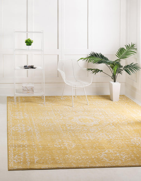 Yellow 8' 4 x 8' 4 Tradition Square Area Rug Traditional Classic Vintage Design Carpet for Living Room, Bedrooms, Dining, Office Space for Sale at Rug Engine