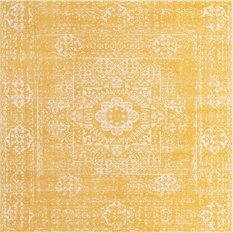 Yellow 8' 4 x 8' 4 Tradition Square Area Rug Traditional Classic Vintage Design Carpet for Living Room, Bedrooms, Dining, Office Space for Sale at Rug Engine