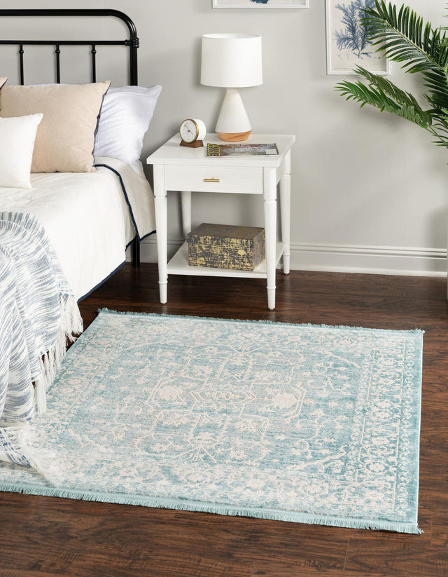 Light Blue 8' x 8' New Classical Square Area Rug 70% Polypropylene & 30% Polyester Traditional Vintage Distressed Carpet for Interior Design Home Decor for Sale at Rug Engine