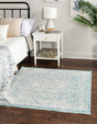 Light Blue 4' x 4' New Classical Square Area Rug 70% Polypropylene & 30% Polyester Traditional Vintage Distressed Carpet for Interior Design Home Decor for Sale at Rug Engine