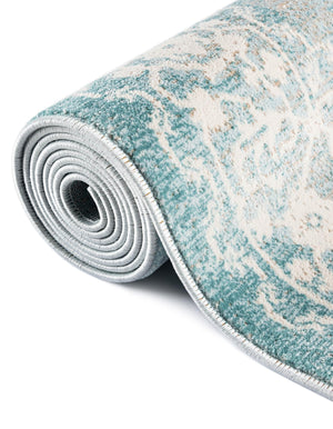 Light Blue 4' x 4' New Classical Square Area Rug 70% Polypropylene & 30% Polyester Traditional Vintage Distressed Carpet for Interior Design Home Decor for Sale at Rug Engine