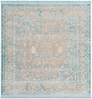 Light Blue 4' x 4' New Classical Square Area Rug 70% Polypropylene & 30% Polyester Traditional Vintage Distressed Carpet for Interior Design Home Decor for Sale at Rug Engine