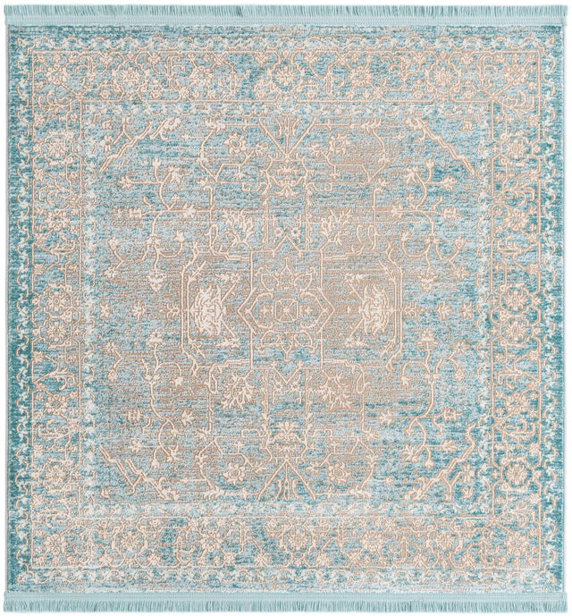 Light Blue 4' x 4' New Classical Square Area Rug 70% Polypropylene & 30% Polyester Traditional Vintage Distressed Carpet for Interior Design Home Decor for Sale at Rug Engine
