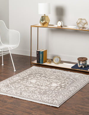 Light Gray 4' x 4' New Classical Square Area Rug 70% Polypropylene & 30% Polyester Traditional Vintage Distressed Carpet for Interior Design Home Decor for Sale at Rug Engine