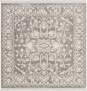 Light Gray 4' x 4' New Classical Square Area Rug 70% Polypropylene & 30% Polyester Traditional Vintage Distressed Carpet for Interior Design Home Decor for Sale at Rug Engine