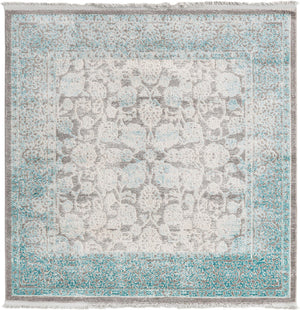 Light Blue 4' x 4' New Classical Square Area Rug 70% Polypropylene & 30% Polyester Traditional Vintage Distressed Carpet for Interior Design Home Decor for Sale at Rug Engine