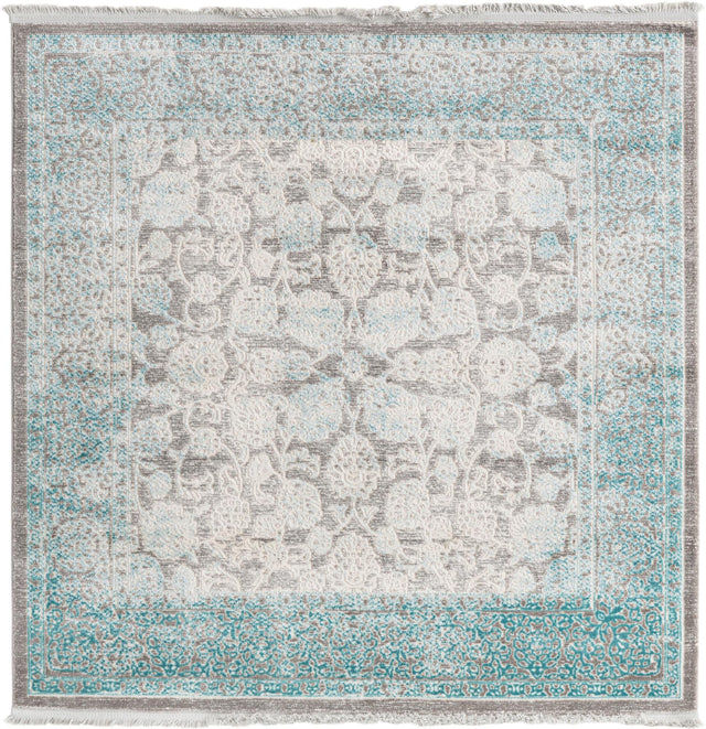 Light Blue 4' x 4' New Classical Square Area Rug 70% Polypropylene & 30% Polyester Traditional Vintage Distressed Carpet for Interior Design Home Decor for Sale at Rug Engine