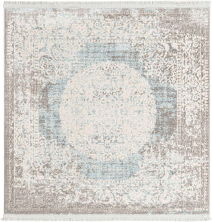 Light Blue 4' 1 x 4' 1 New Classical Square Area Rug 70% Polypropylene & 30% Polyester Traditional Vintage Distressed Carpet for Interior Design Home Decor for Sale at Rug Engine