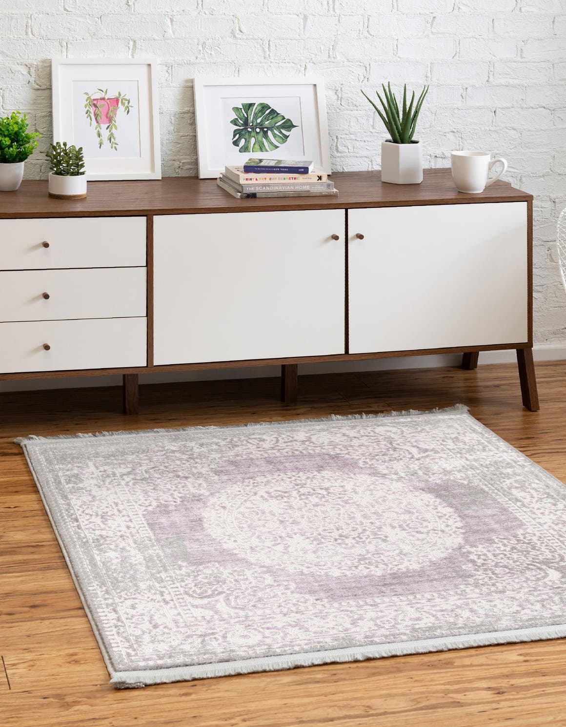 Purple 4' x 4' New Classical Square Area Rug 70% Polypropylene & 30% Polyester Traditional Vintage Distressed Carpet for Interior Design Home Decor for Sale at Rug Engine