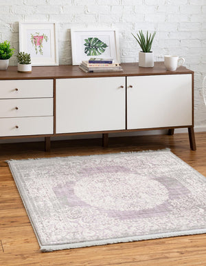 Purple 4' x 4' New Classical Square Area Rug 70% Polypropylene & 30% Polyester Traditional Vintage Distressed Carpet for Interior Design Home Decor for Sale at Rug Engine