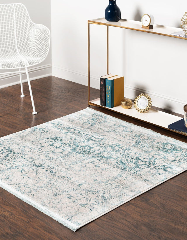 Light Blue 8' x 8' New Classical Square Area Rug 70% Polypropylene & 30% Polyester Traditional Vintage Distressed Carpet for Interior Design Home Decor for Sale at Rug Engine