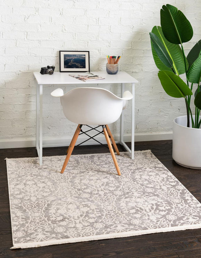 Light Gray 8' x 8' New Classical Square Area Rug 70% Polypropylene & 30% Polyester Traditional Vintage Distressed Carpet for Interior Design Home Decor for Sale at Rug Engine