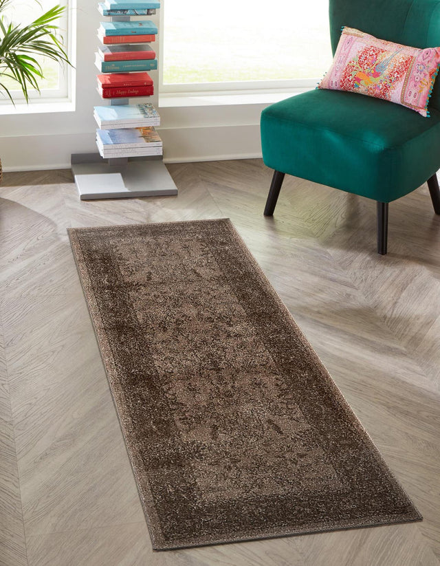 Brown 2' 7 x 10' La Jolla Runner Area Rug 100% Polypropylene Traditional Pattern Easy Clean Carpet for Living, Dining, Bedroom, Office for Sale at Rug Engine