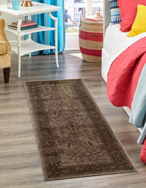 Brown 2' 7 x 10' La Jolla Runner Area Rug 100% Polypropylene Traditional Pattern Easy Clean Carpet for Living, Dining, Bedroom, Office for Sale at Rug Engine