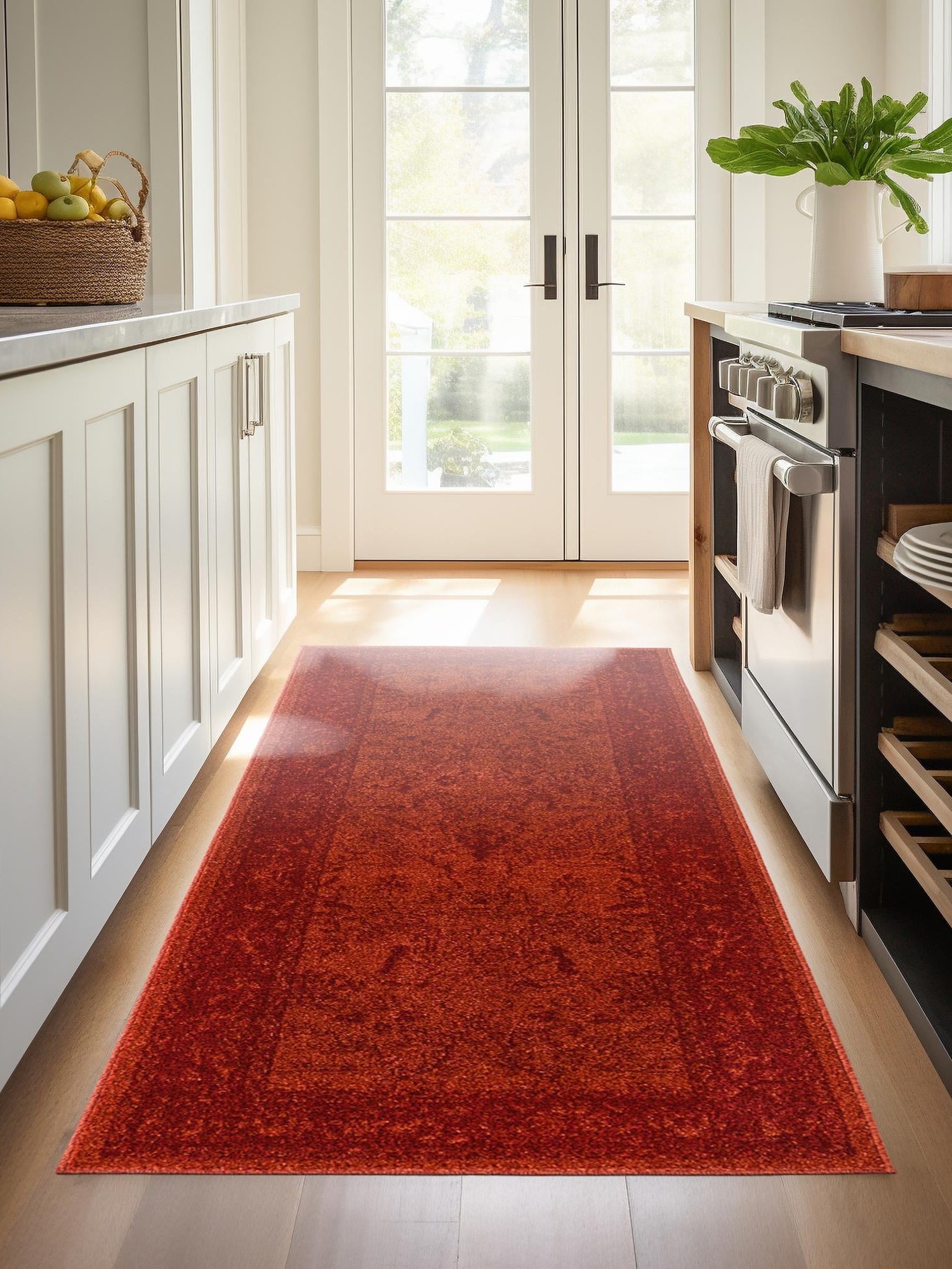 Rust Red 2' 7 x 10' La Jolla Runner Area Rug 100% Polypropylene Traditional Pattern Easy Clean Carpet for Living, Dining, Bedroom, Office for Sale at Rug Engine