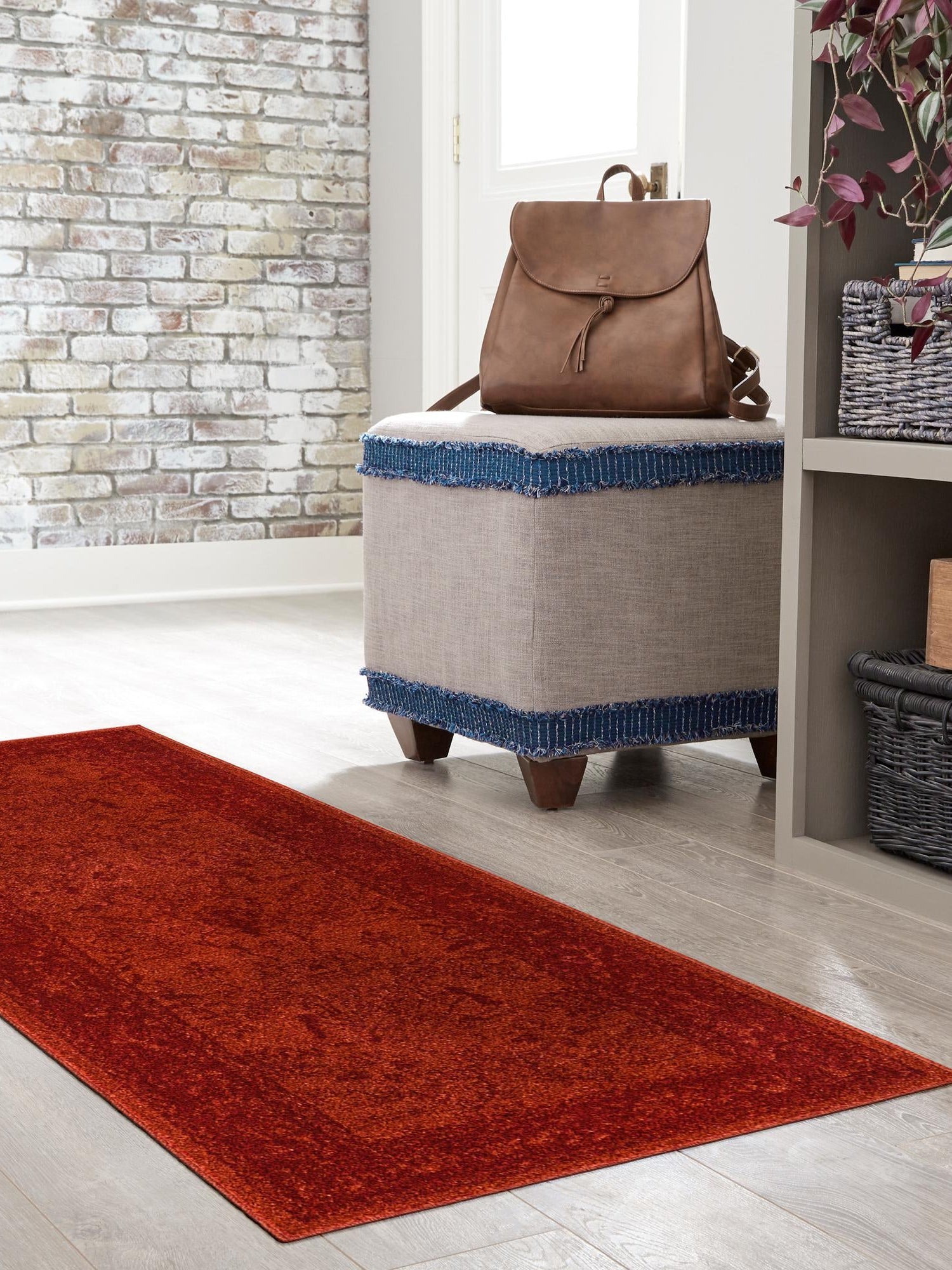 Rust Red 2' 7 x 10' La Jolla Runner Area Rug 100% Polypropylene Traditional Pattern Easy Clean Carpet for Living, Dining, Bedroom, Office for Sale at Rug Engine