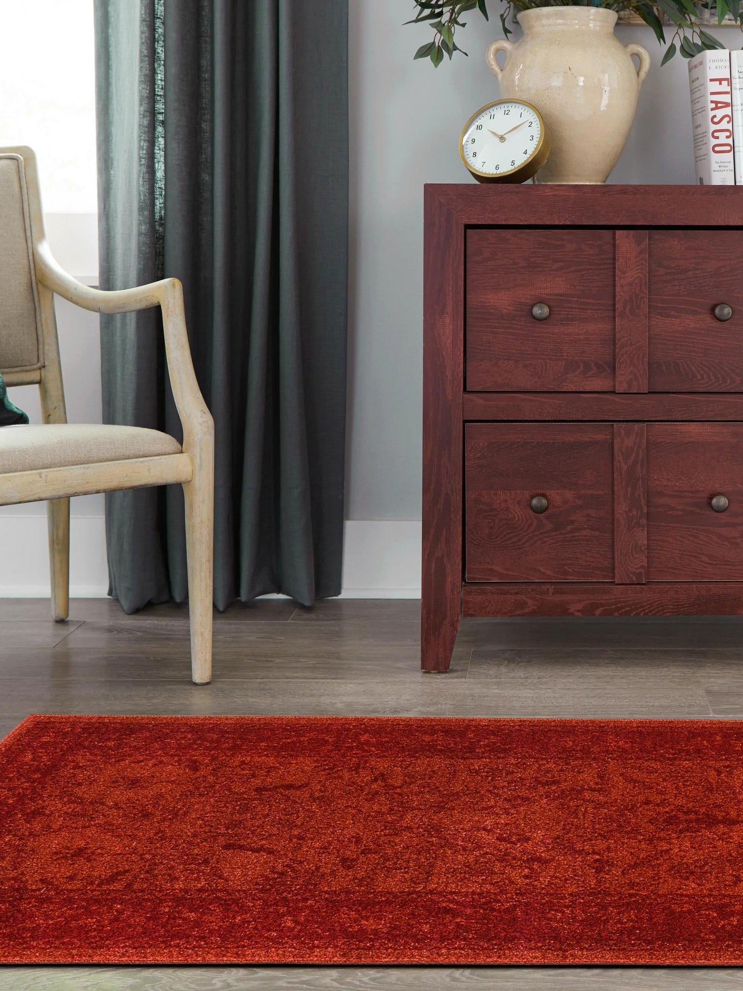 Rust Red 2' 7 x 10' La Jolla Runner Area Rug 100% Polypropylene Traditional Pattern Easy Clean Carpet for Living, Dining, Bedroom, Office for Sale at Rug Engine