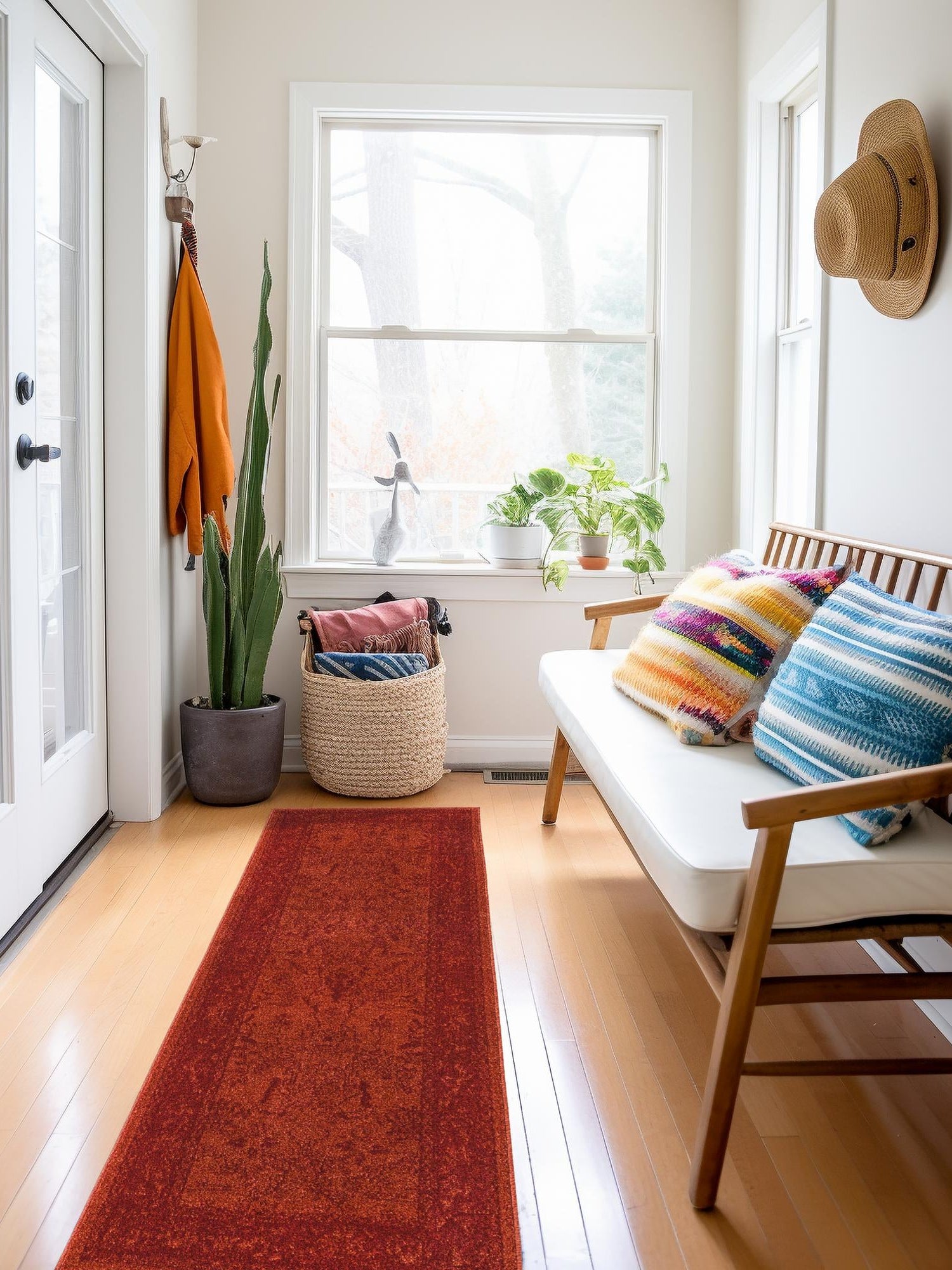 Rust Red 2' 7 x 10' La Jolla Runner Area Rug 100% Polypropylene Traditional Pattern Easy Clean Carpet for Living, Dining, Bedroom, Office for Sale at Rug Engine