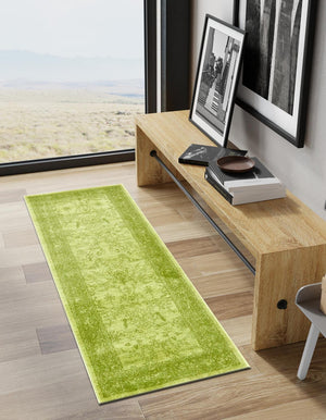 Light Green 2' 7 x 10' La Jolla Runner Area Rug 100% Polypropylene Traditional Pattern Easy Clean Carpet for Living, Dining, Bedroom, Office for Sale at Rug Engine