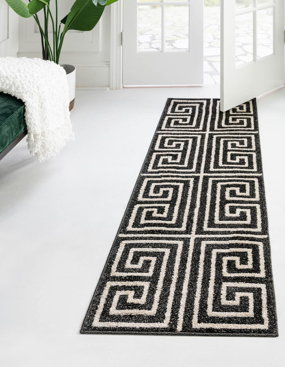 Black 2' 7 x 10' Athens Runner Area Rug 100% Polypropylene With Cotton ...