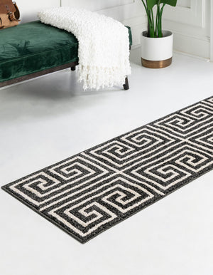 Black 2' x 6' 1 Athens Runner Area Rug 100% Polypropylene With Cotton Backing Easy Clean Indoor Living Dining Room Bedroom Office Carpet for Sale at Rug Engine