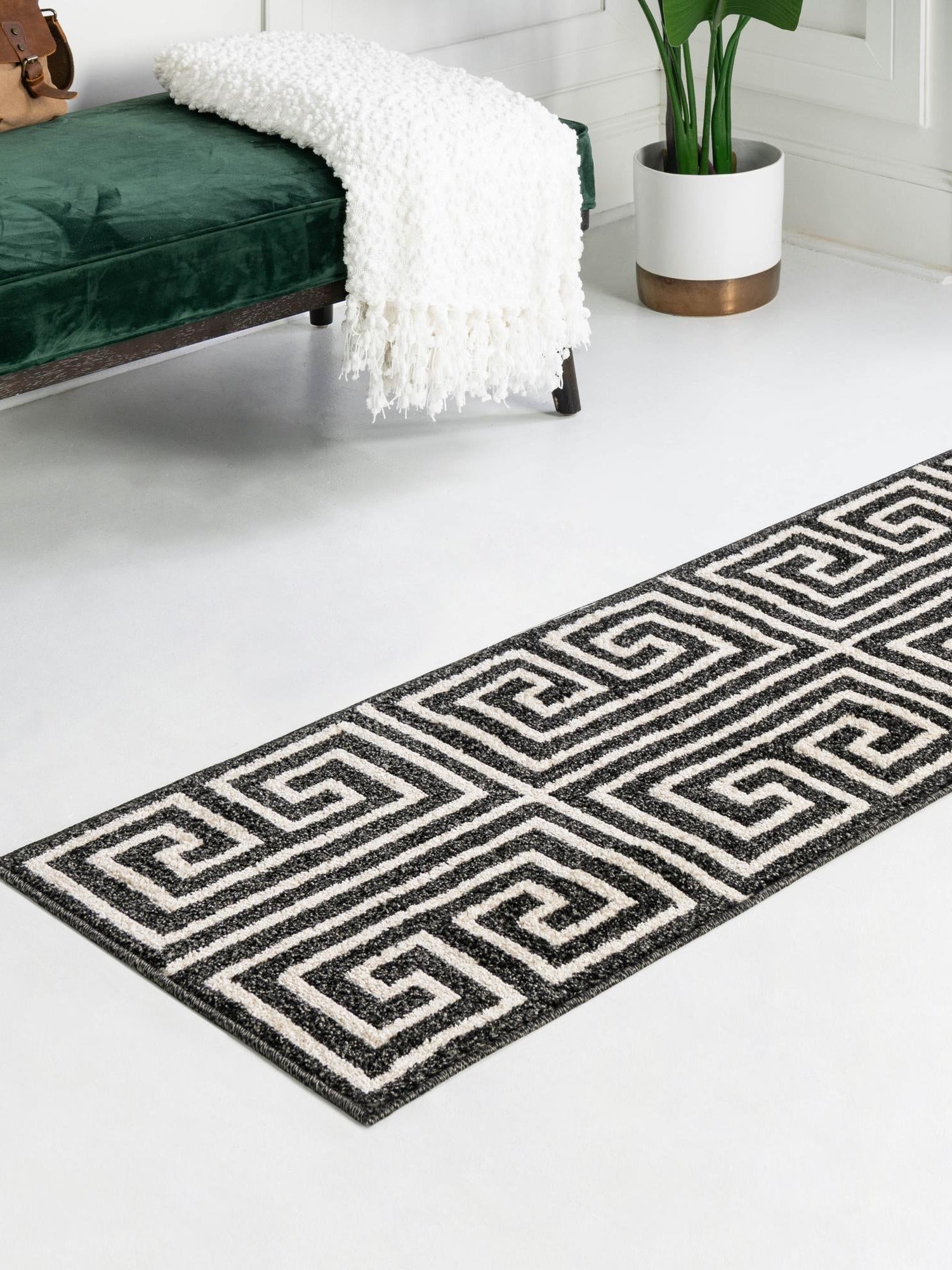 Black 2' 7 x 10' Athens Runner Area Rug 100% Polypropylene With Cotton Backing Easy Clean Indoor Living Dining Room Bedroom Office Carpet for Sale at Rug Engine