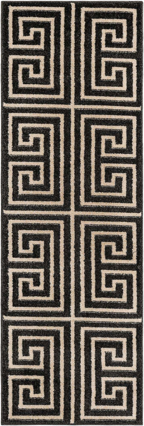 Black 2' x 6' 1 Athens Runner Area Rug 100% Polypropylene With Cotton Backing Easy Clean Indoor Living Dining Room Bedroom Office Carpet for Sale at Rug Engine