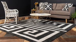 Black 7' 10 x 7' 10 Athens Square Area Rug 100% Polypropylene With Cotton Backing Easy Clean Indoor Living Dining Room Bedroom Office Carpet for Sale at Rug Engine